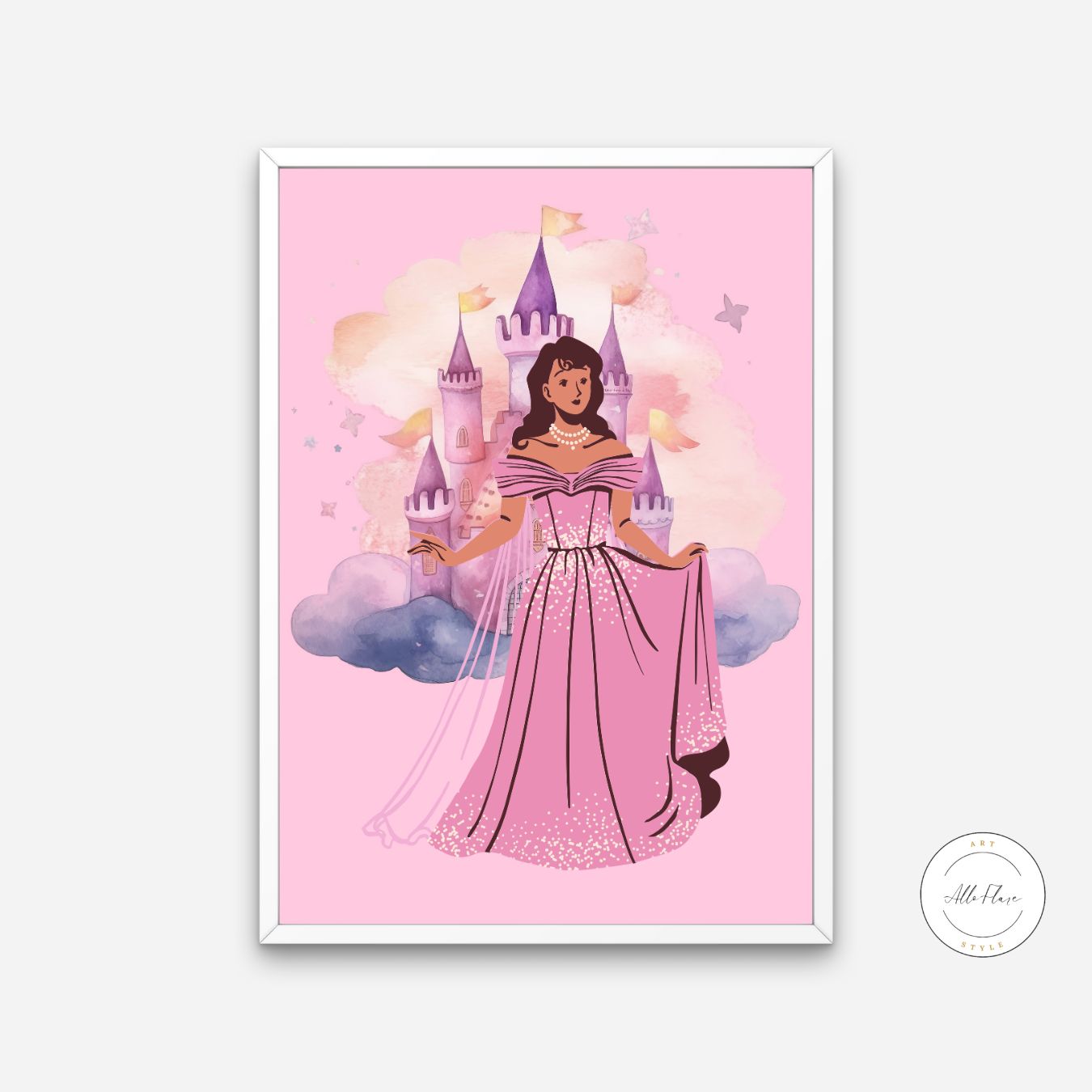 Princess and Castle Poster PRINTABLE ART, Pink Wall Art, Girls Room Wall Decor, Children Poster, Princess Art, Castle Wall Art, Pink Decor