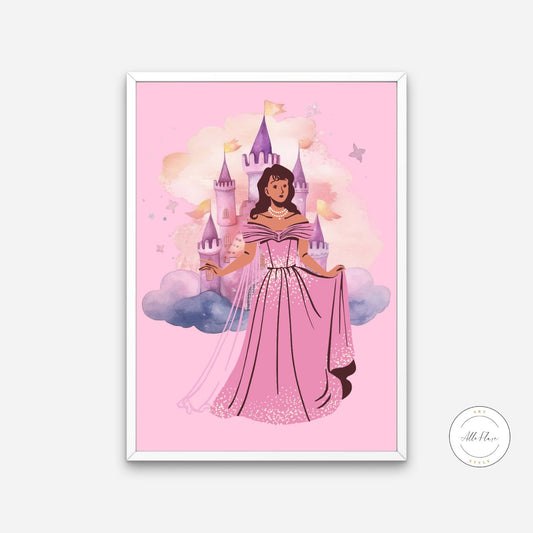 Princess and Castle Poster PRINTABLE ART, Pink Wall Art, Girls Room Wall Decor, Children Poster, Princess Art, Castle Wall Art, Pink Decor