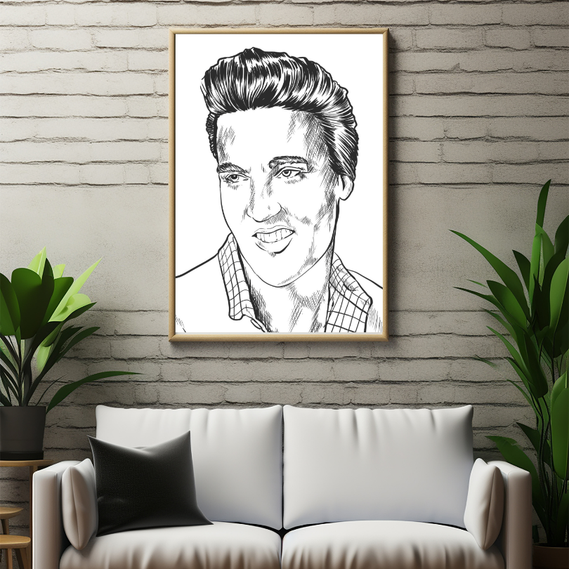 Black And White Elvis Drawing PRINTABLE WALL ART, Black And White Rock And Roll Posters, Elvis Poster, Elvis Presley Wall Art, Music Lovers - AlloFlare