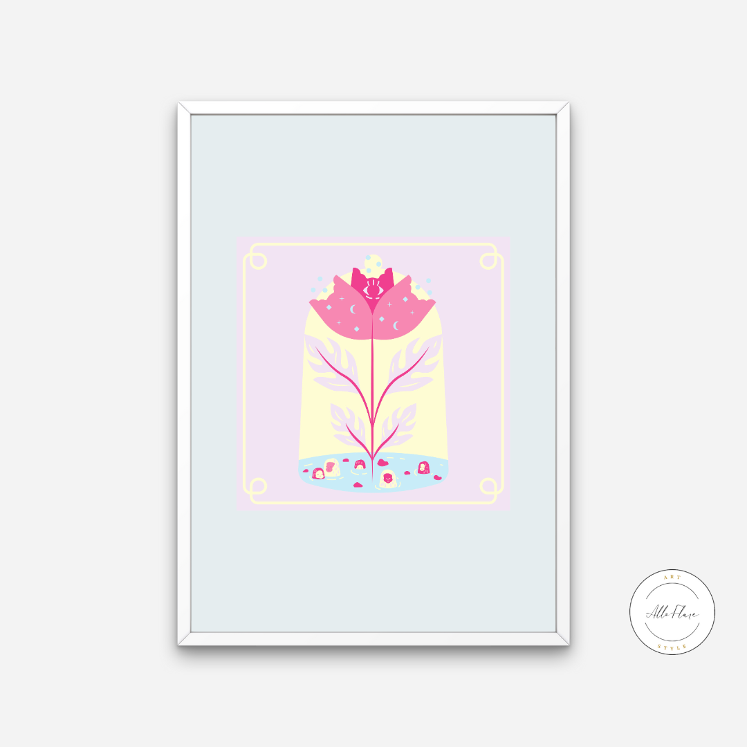 Mystical Flower Poster PRINTABLE ART, Pastel Wall Art, Children Poster, Nursery Decor Wall Art, Pastel Blue Aesthetic, Flower Poster