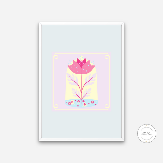 Mystical Flower Poster PRINTABLE ART, Pastel Wall Art, Children Poster, Nursery Decor Wall Art, Pastel Blue Aesthetic, Flower Poster