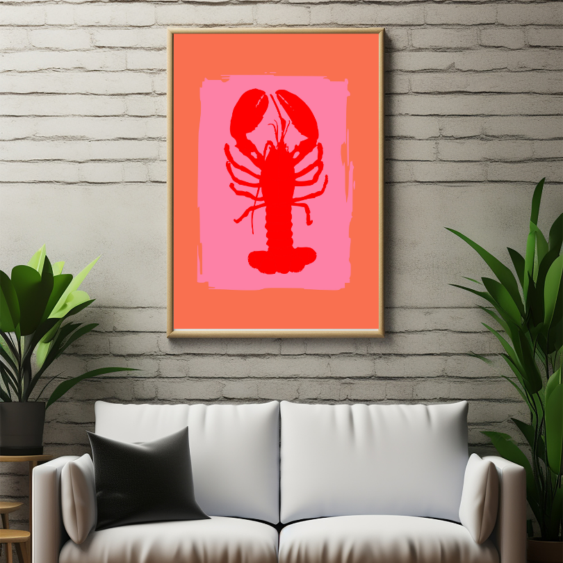 Pink and Red Lobster Poster PRINTABLE Wall ART, Coastal Wall Art, Beachy Wall Art, Pink Red Wall Art, Seaside Print, Nantucket, Preppy Coastal - AlloFlare
