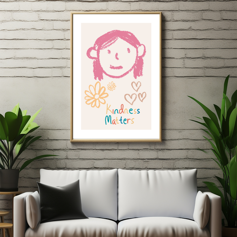 Kindness Matters Drawing Poster PRINTABLE ART, Beige Wall Art, Childrens Room Wall Decor, Children Poster, Nursery Decor Wall Art