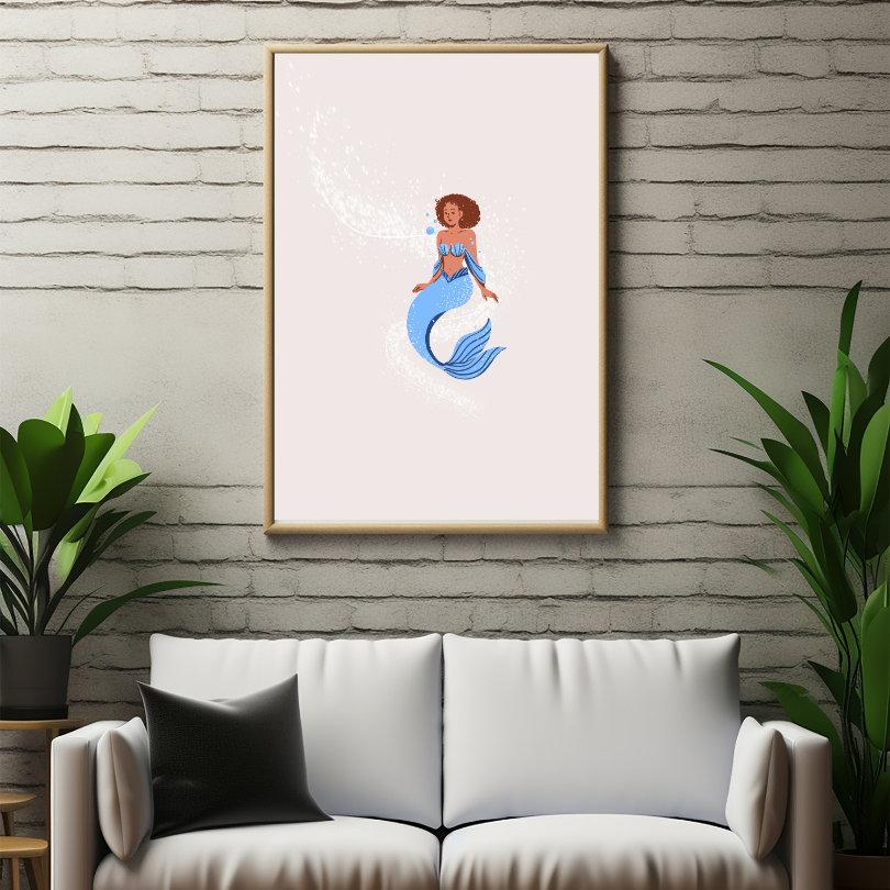 Magical Mermaid Poster PRINTABLE ART, Beige Wall Art, Childrens Room Wall Decor, Children Poster, Nursery Decor, Mermaid Printable