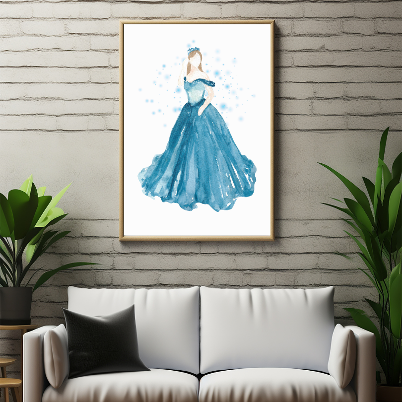 Blue Princess Poster INSTANT DOWNLOAD Art Print, Light Blue Wall Art, Glam Room Decor, Girly Wall Art, Blue Watercolor Wall Art - AlloFlare
