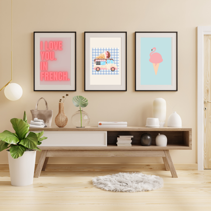 Pastel Preppy Posters Set Of 3 PRINTABLE ART, Typography Poster, Flamingo Ice Cream, Danish Pastel Decor, Post Modern Wall Art, Summer Posters - AlloFlare
