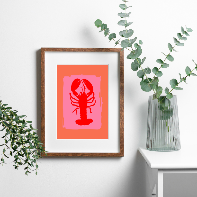 Pink and Red Lobster Poster PRINTABLE Wall ART, Coastal Wall Art, Beachy Wall Art, Pink Red Wall Art, Seaside Print, Nantucket, Preppy Coastal - AlloFlare