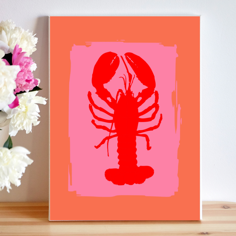 Pink and Red Lobster Poster PRINTABLE Wall ART, Coastal Wall Art, Beachy Wall Art, Pink Red Wall Art, Seaside Print, Nantucket, Preppy Coastal - AlloFlare