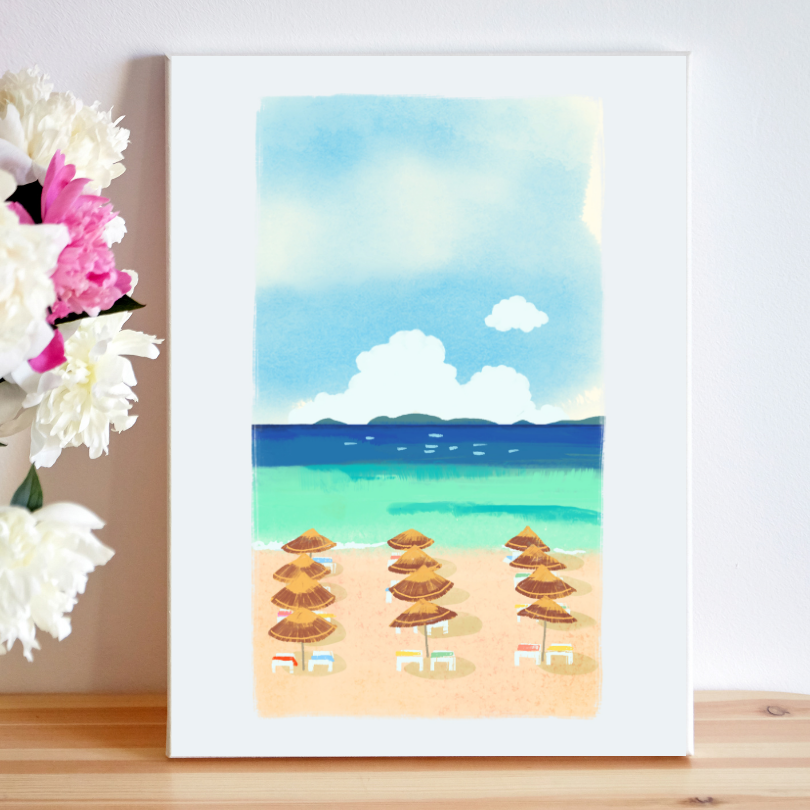 Caribbean Beach Painting PRINTABLE ART, Danish Pastel Decor, Coastal Wall Art, Endless Summer Posters, Beach Illustration, Caribbean Poster - AlloFlare