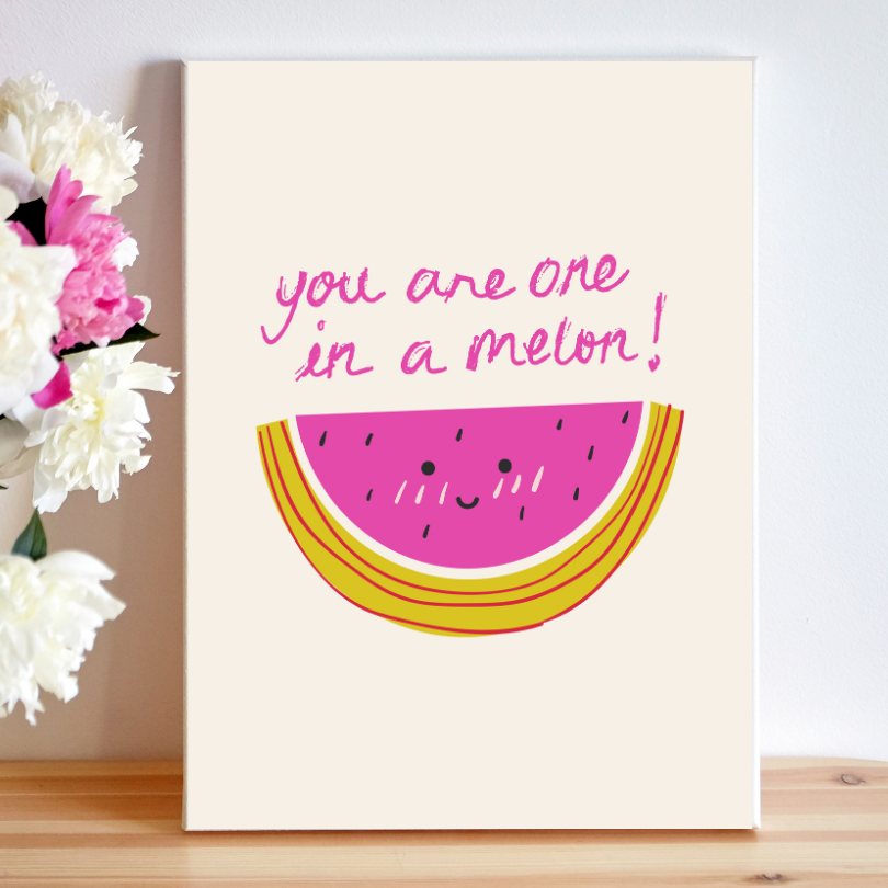You Are One In A Melon Watermelon Wall Art PRINTABLE ART, Preppy Posters, Watermelon Printable, Beige Pink Yellow Wall Art, Inspirational Poster, Food Art - AlloFlare