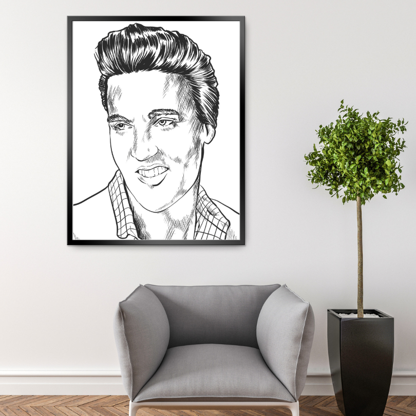 Black And White Elvis Drawing PRINTABLE WALL ART, Black And White Rock And Roll Posters, Elvis Poster, Elvis Presley Wall Art, Music Lovers - AlloFlare