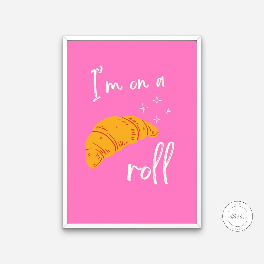 I'm On A Roll Croissant Pink Wall Art PRINTABLE ART, Preppy Decor, Croissant Drawing, Bright Pink Wall Art, Pop Culture Wall Art, Food Art - AlloFlare