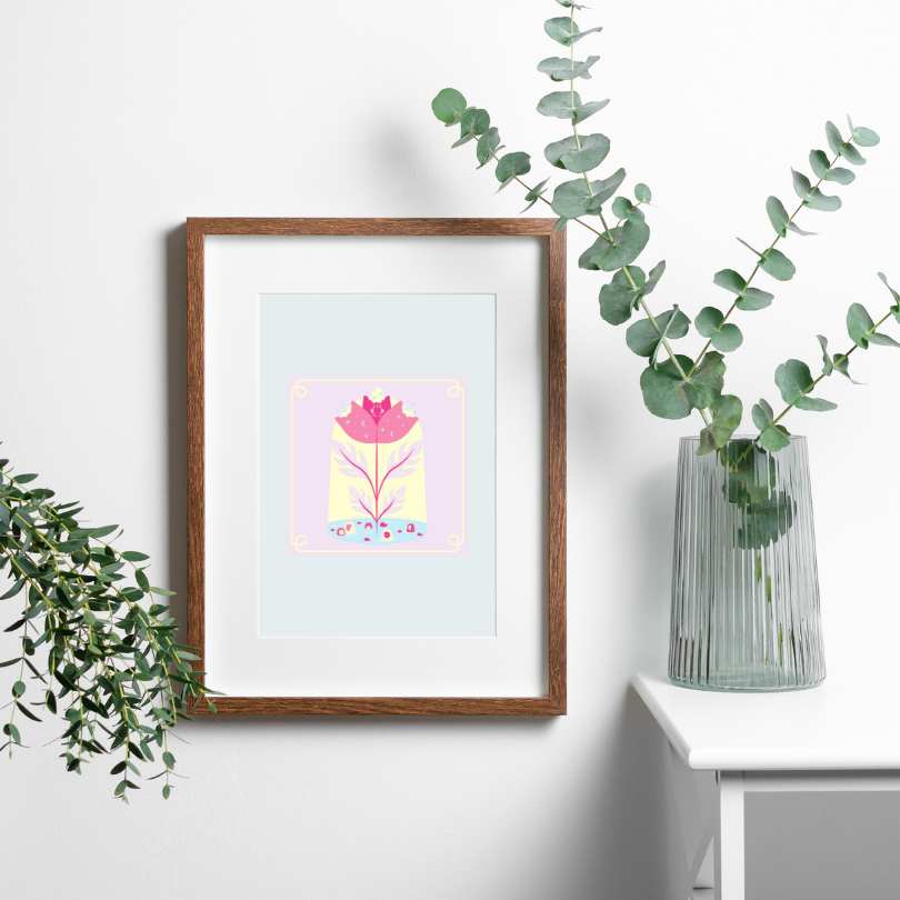 Mystical Flower Poster PRINTABLE ART, Pastel Wall Art, Children Poster, Nursery Decor Wall Art, Pastel Blue Aesthetic, Flower Poster