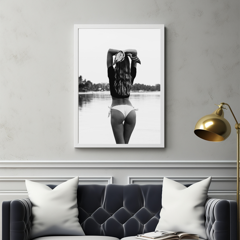 Black & White Bikini Model Poster PRINTABLE WALL ART, Surfer Girl Picture, Summer Print, Beach Wall Art, Black and White Photography Prints - AlloFlare