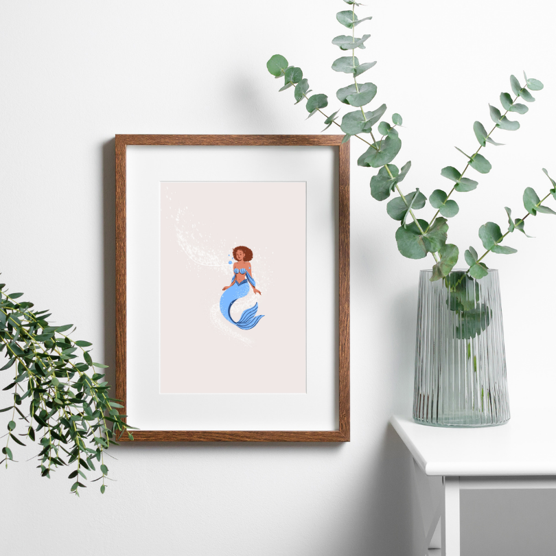 Magical Mermaid Poster PRINTABLE ART, Beige Wall Art, Childrens Room Wall Decor, Children Poster, Nursery Decor, Mermaid Printable