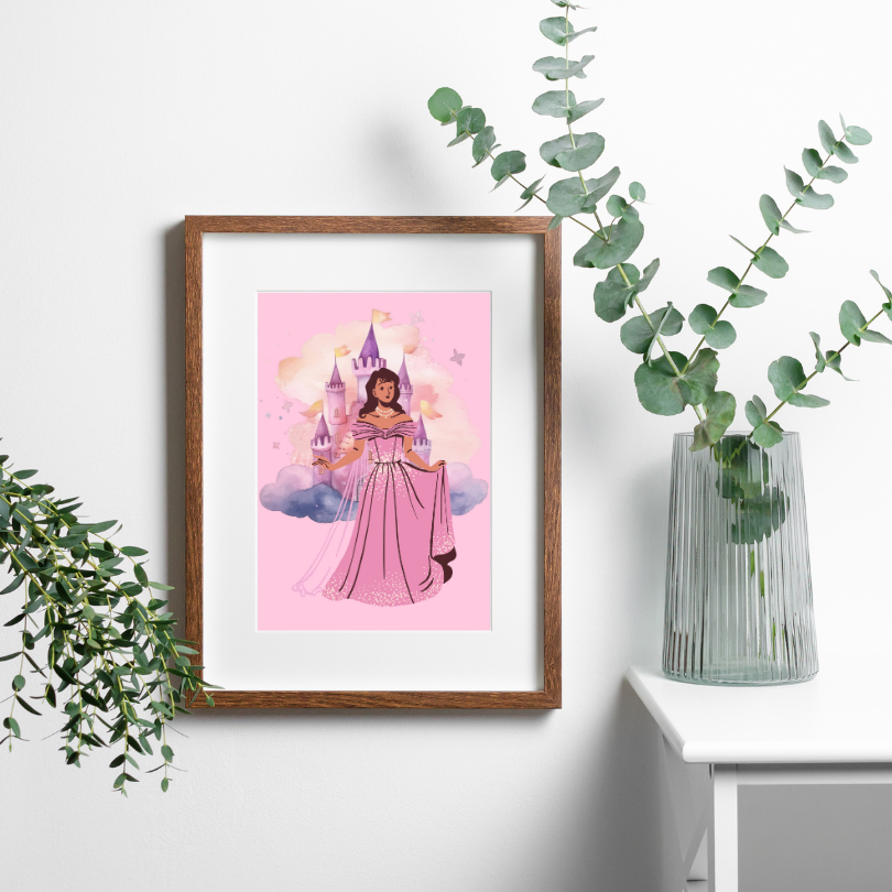 Princess and Castle Poster PRINTABLE ART, Pink Wall Art, Girls Room Wall Decor, Children Poster, Princess Art, Castle Wall Art, Pink Decor