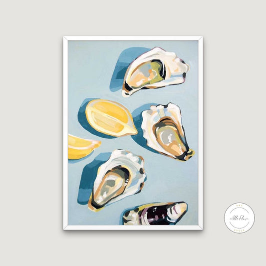 Blue Oyster Wall Art INSTANT DOWNLOAD Art Print, Turquoise Pastel Print, Coastal Wall Art, Oyster Shell Art, Coastal Decor