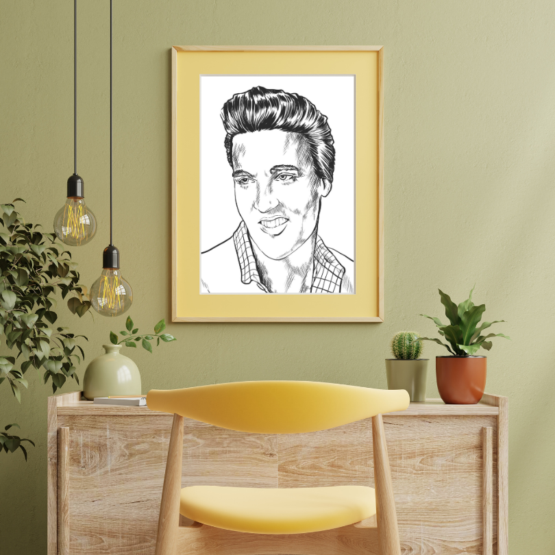 Black And White Elvis Drawing PRINTABLE WALL ART, Black And White Rock And Roll Posters, Elvis Poster, Elvis Presley Wall Art, Music Lovers - AlloFlare