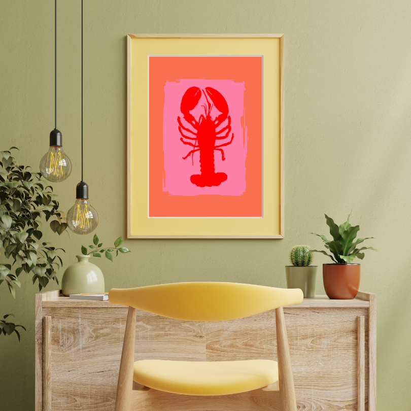 Pink and Red Lobster Poster PRINTABLE Wall ART, Coastal Wall Art, Beachy Wall Art, Pink Red Wall Art, Seaside Print, Nantucket, Preppy Coastal - AlloFlare