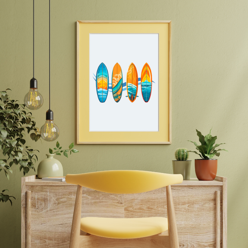 Surfboards Poster PRINTABLE ART, Pastel Green Wall Art, Boys Room Decor, Wall Decor Childrens Room, Surfboards Print