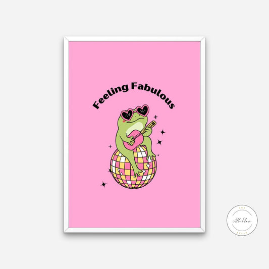 Feeling Fabulous Pink Preppy Wall Art INSTANT DOWNLOAD Art Print, Preppy Wall Decor, Frog Disco Ball Print, Bright Pink Wall Art, Pop Culture Wall Art, Pink Decor