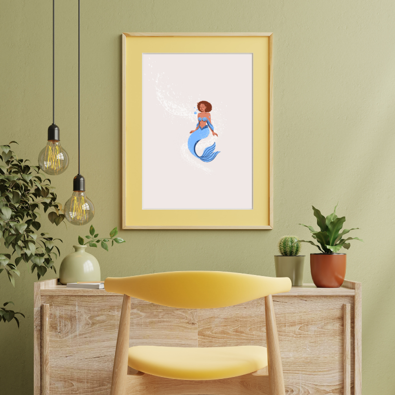 Magical Mermaid Poster PRINTABLE ART, Beige Wall Art, Childrens Room Wall Decor, Children Poster, Nursery Decor, Mermaid Printable