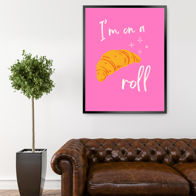 I'm On A Roll Croissant Pink Wall Art PRINTABLE ART, Preppy Decor, Croissant Drawing, Bright Pink Wall Art, Pop Culture Wall Art, Food Art - AlloFlare