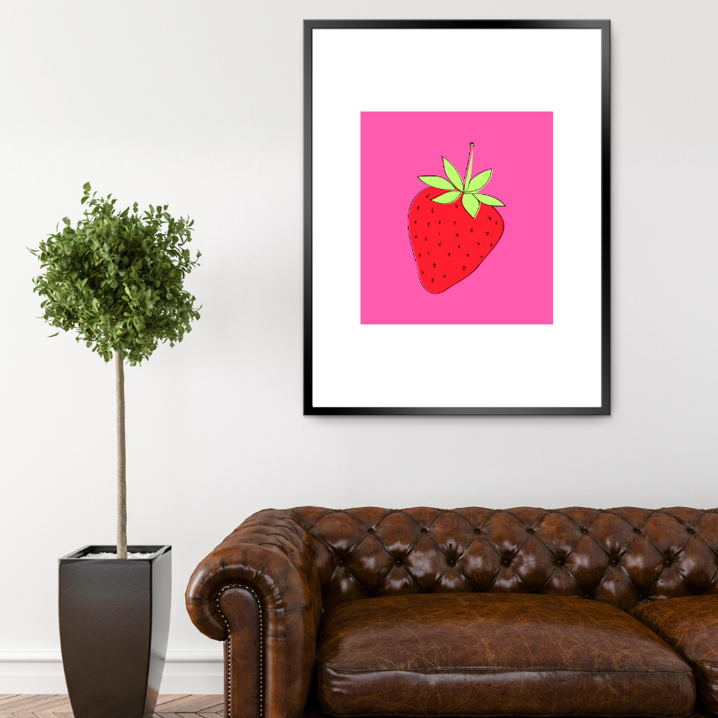 Strawberry Pink Wall Art INSTANT DOWNLOAD Art Print, Preppy Wall Decor, Strawberry Printable, Bright Pink Wall Art, Pop Culture Wall Art, Food Art - AlloFlare