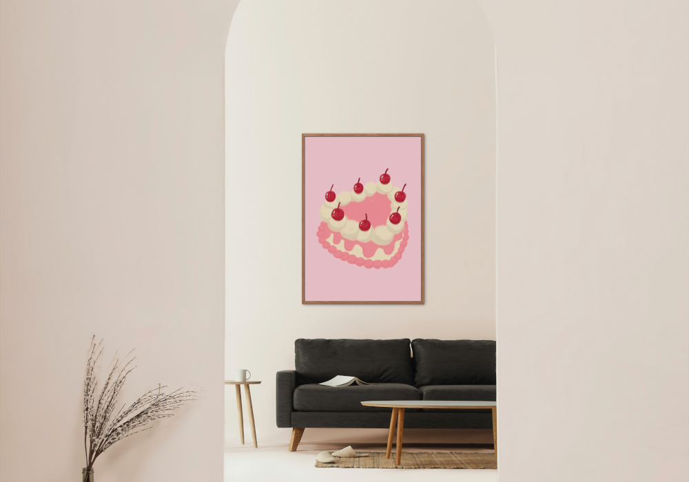 Pink Heart Cake Wall Art INSTANT DOWNLOAD Art Print, Preppy Decor, Pink Wall Art, Food Decor, Heart Art, Wall Decor Kitchen Decor Ideas - AlloFlare