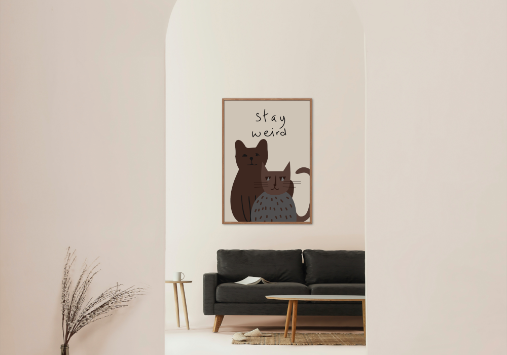 Stay Weird Cat Poster PRINTABLE WALL ART, Cat Artwork, Alternative Home Decor, Funny Animal Paintings, Brown Wall Art - AlloFlare