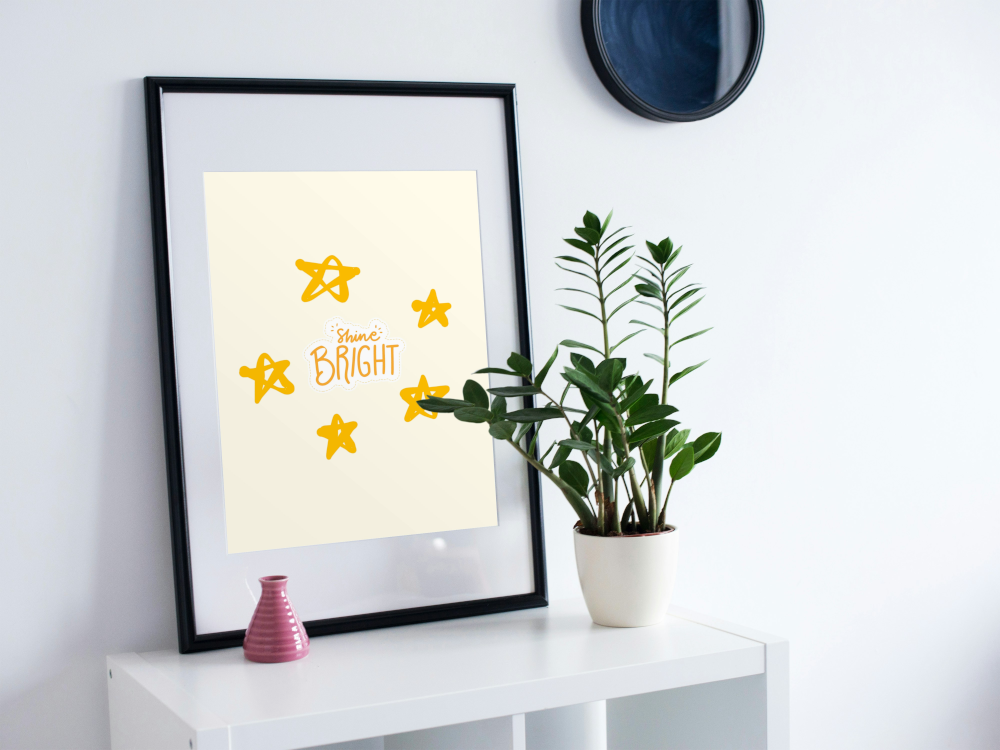 Nursery Shine Bright Stars Poster PRINTABLE ART, Yellow Wall Art, Children Poster, Nursery Room Wall Decor, Pastel Decor