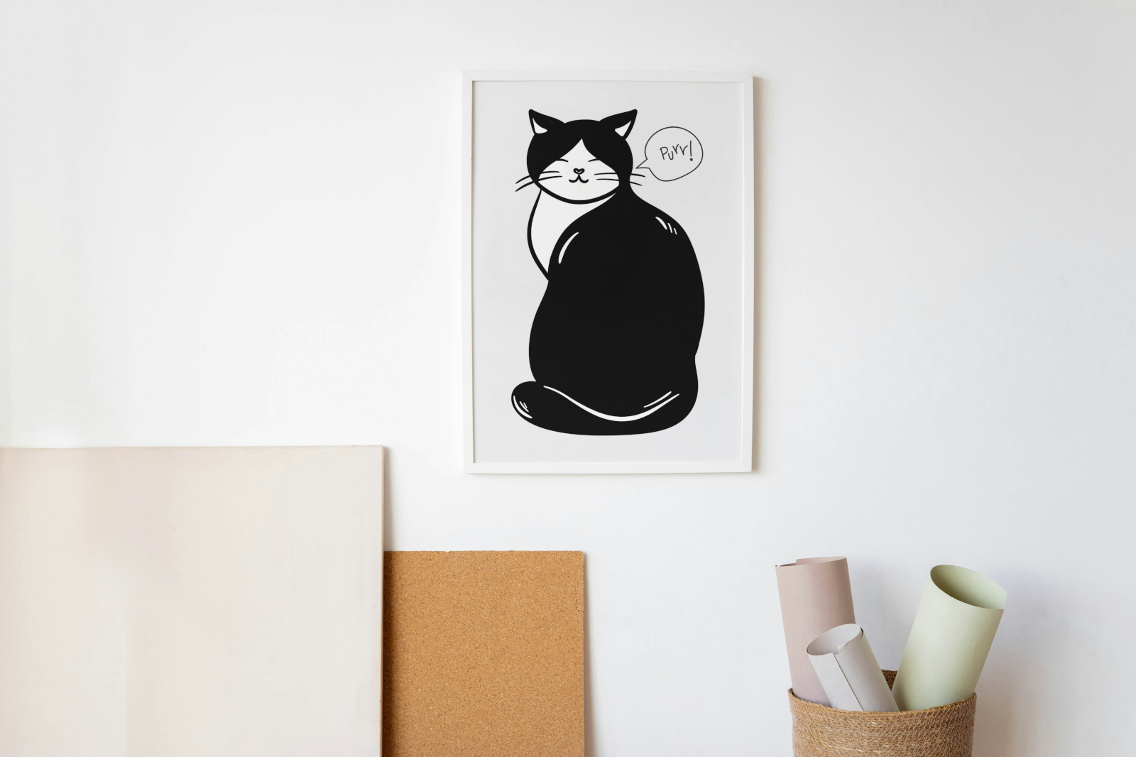 Black & White Purr Cat Artwork INSTANT DOWNLOAD Art Print, Cute Cat Poster, Gift Ideas For a Cat Lover, Avant-Garde Wall Art - AlloFlare