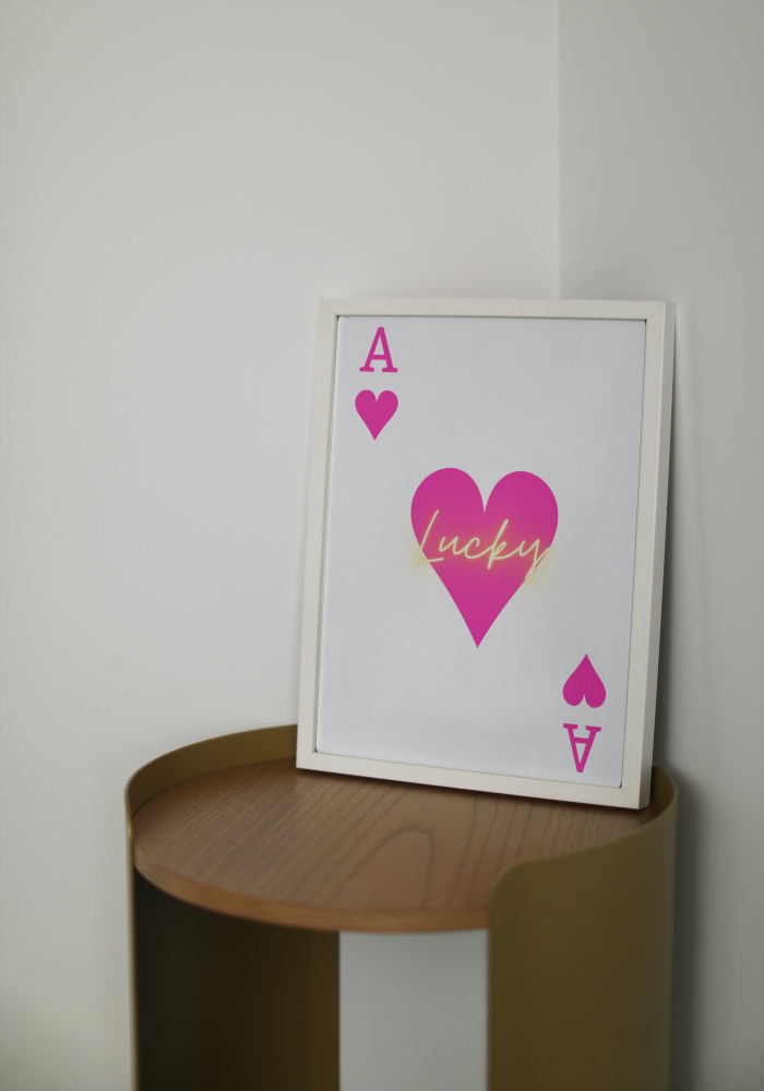 Lucky Ace of Hearts Pink Wall Art INSTANT DOWNLOAD Art Print, Playing Card Poster, neon wall art, preppy room decor, bright pink - AlloFlare