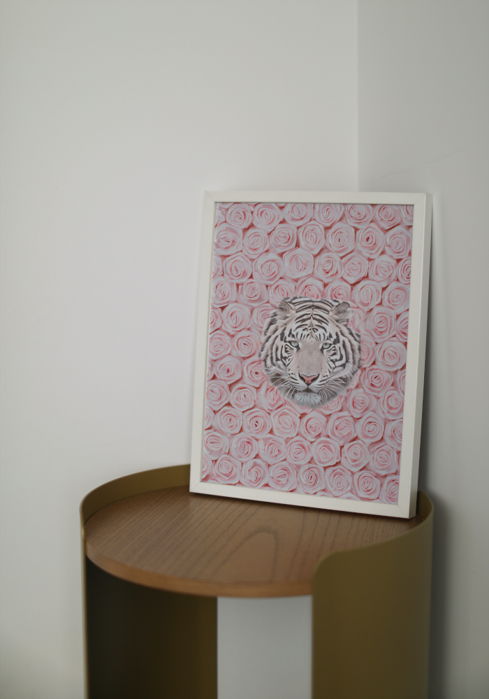 Tiger Around Pink Roses Wall Art INSTANT DOWNLOAD Art Print, Glam Decor, Luxury Fashion Poster, White Tiger Wall Art, Pink Rose Wall Art - AlloFlare