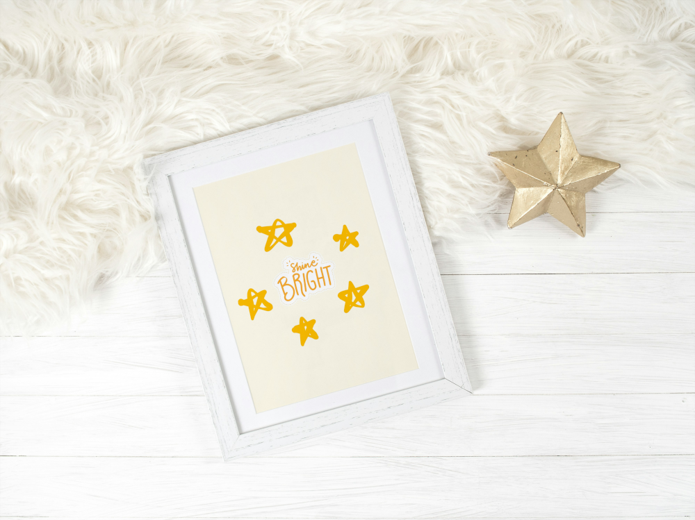 Nursery Shine Bright Stars Poster PRINTABLE ART, Yellow Wall Art, Children Poster, Nursery Room Wall Decor, Pastel Decor