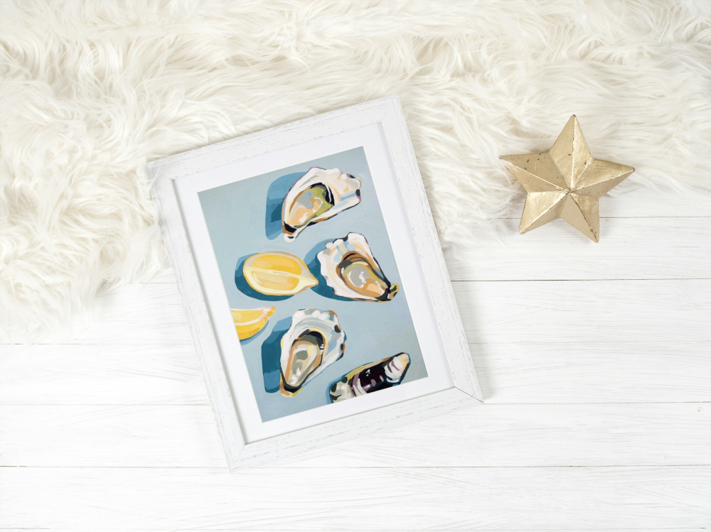 Blue Oyster Wall Art INSTANT DOWNLOAD Art Print, Turquoise Pastel Print, Coastal Wall Art, Oyster Shell Art, Coastal Decor