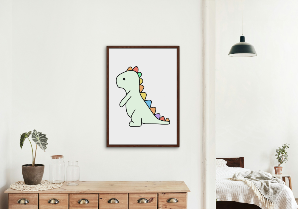 Nursery Dino Poster PRINTABLE ART, Dinosaur Drawing, Pastel Wall Art, Children Poster, Nursery Decor Wall Art, Cute Dinosaur Print