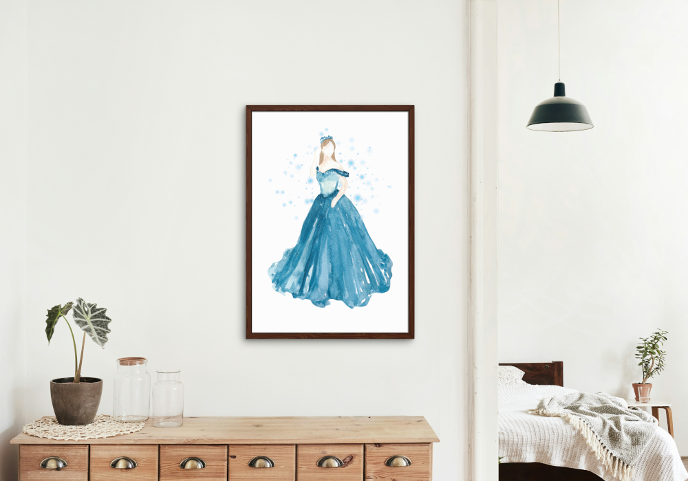Blue Princess Poster INSTANT DOWNLOAD Art Print, Light Blue Wall Art, Glam Room Decor, Girly Wall Art, Blue Watercolor Wall Art - AlloFlare