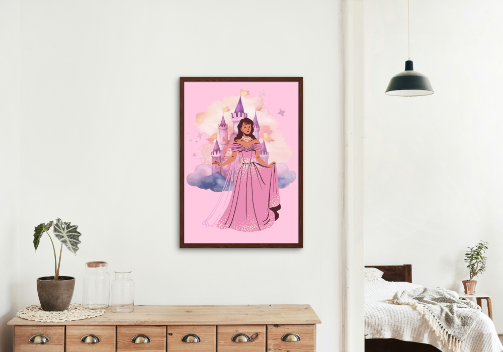 Princess and Castle Poster PRINTABLE ART, Pink Wall Art, Girls Room Wall Decor, Children Poster, Princess Art, Castle Wall Art, Pink Decor