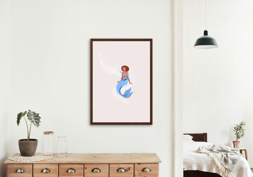 Magical Mermaid Poster PRINTABLE ART, Beige Wall Art, Childrens Room Wall Decor, Children Poster, Nursery Decor, Mermaid Printable