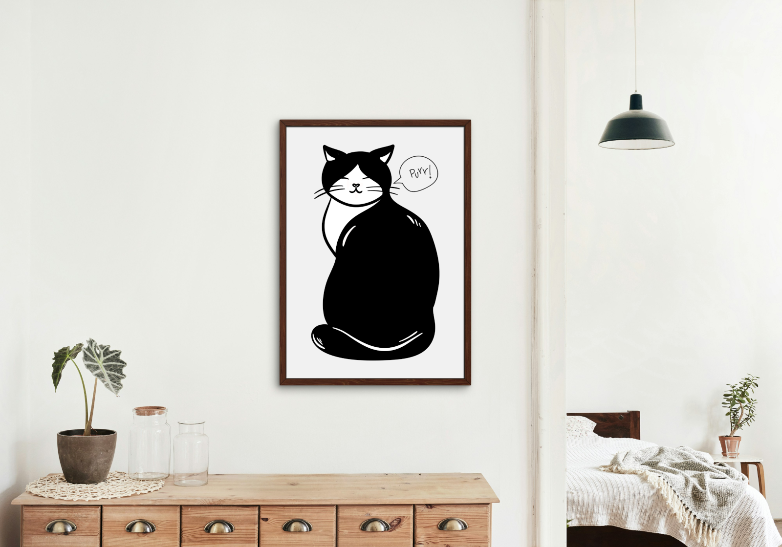 Black & White Purr Cat Artwork INSTANT DOWNLOAD Art Print, Cute Cat Poster, Gift Ideas For a Cat Lover, Avant-Garde Wall Art - AlloFlare