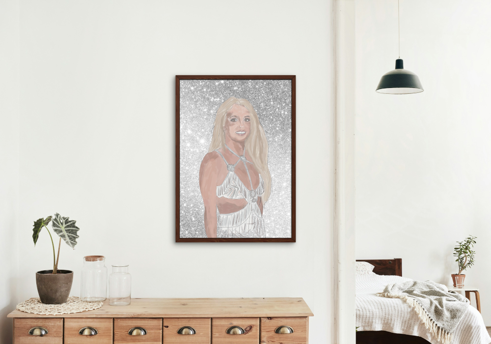 Sparkly Britney Spears Poster PRINTABLE ART, Music Fan Art, Glam Wall Art, Pastel Wall Art, Silver Wall Art, Pop Art Wall, Drawing Famous Artists - AlloFlare