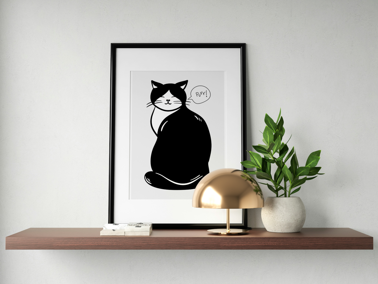 Black & White Purr Cat Artwork INSTANT DOWNLOAD Art Print, Cute Cat Poster, Gift Ideas For a Cat Lover, Avant-Garde Wall Art - AlloFlare