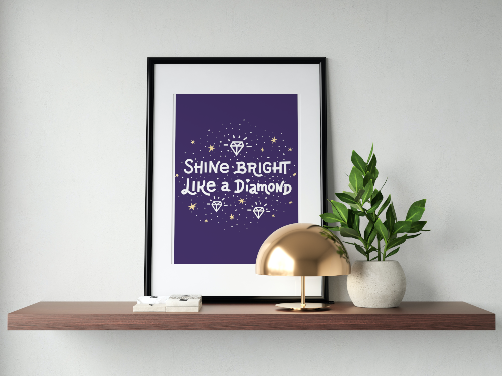 Shine Bright Like a Diamond Illustration Poster PRINTABLE ART, Glam Decor, Fashion Wall Art, Diamond Wall Art, Dark Blue Inspirational Poster - AlloFlare