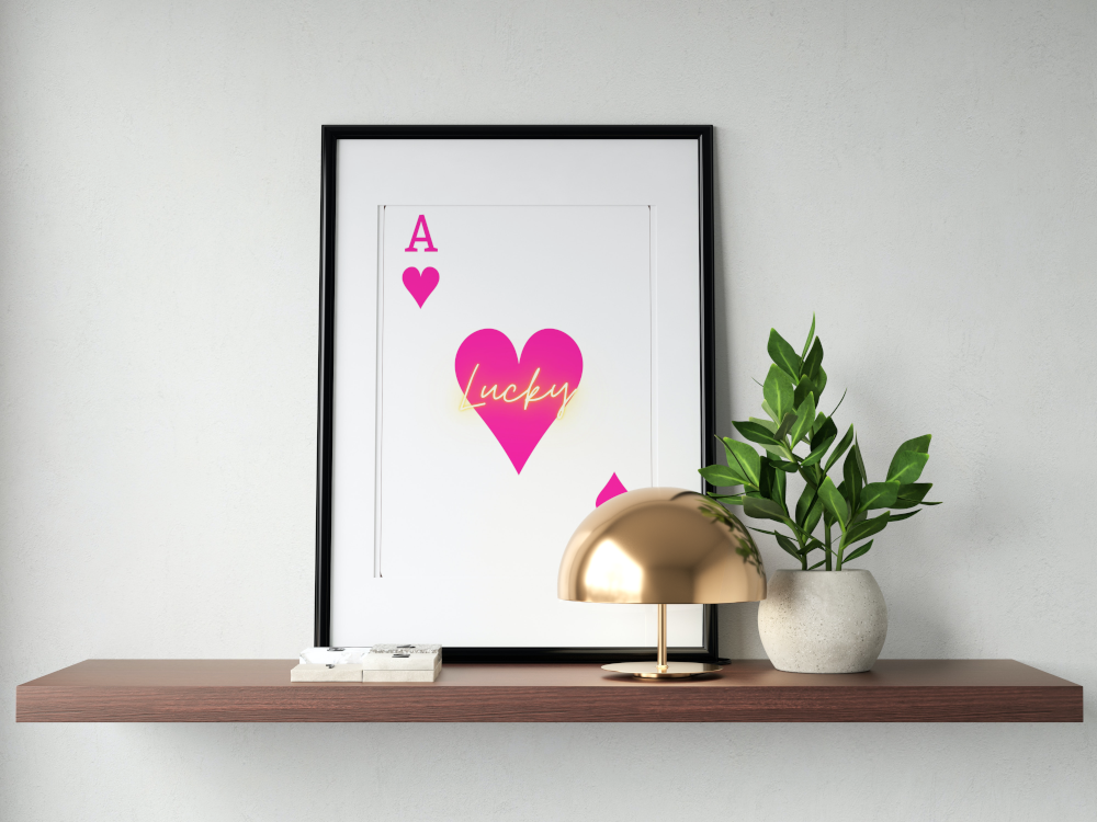 Lucky Ace of Hearts Pink Wall Art INSTANT DOWNLOAD Art Print, Playing Card Poster, neon wall art, preppy room decor, bright pink - AlloFlare