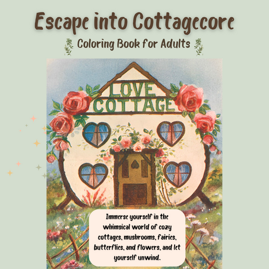 Escape into Cottagecore: Coloring Book for Adults: Immerse yourself in the whimsical world of cozy cottages, mushrooms, fairies, butterflies, and flowers, and let yourself unwind.