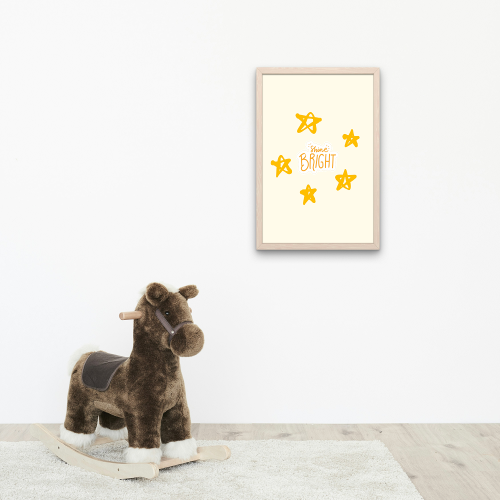 Nursery Shine Bright Stars Poster PRINTABLE ART, Yellow Wall Art, Children Poster, Nursery Room Wall Decor, Pastel Decor