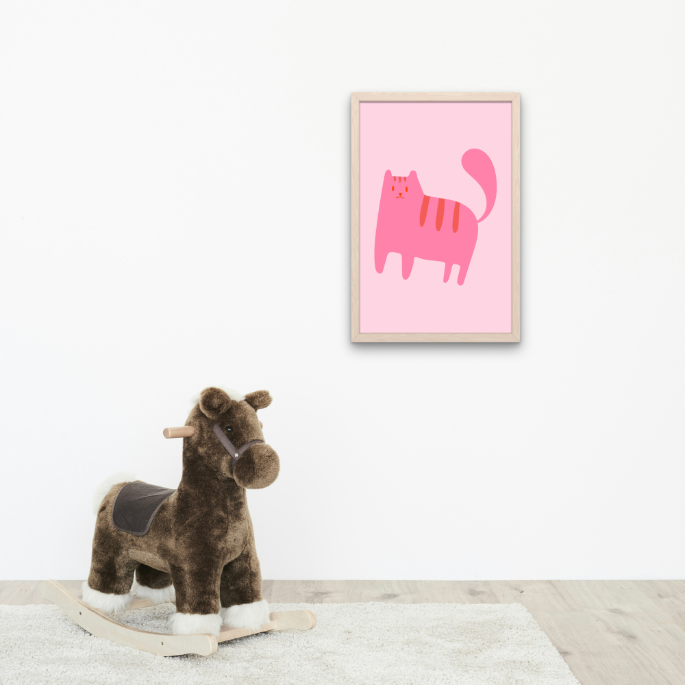 Nursery Pink Cat Poster PRINTABLE ART, Cat Drawing, Pink Wall Art, Children Poster, Nursery Decor Wall Art, Cat Print