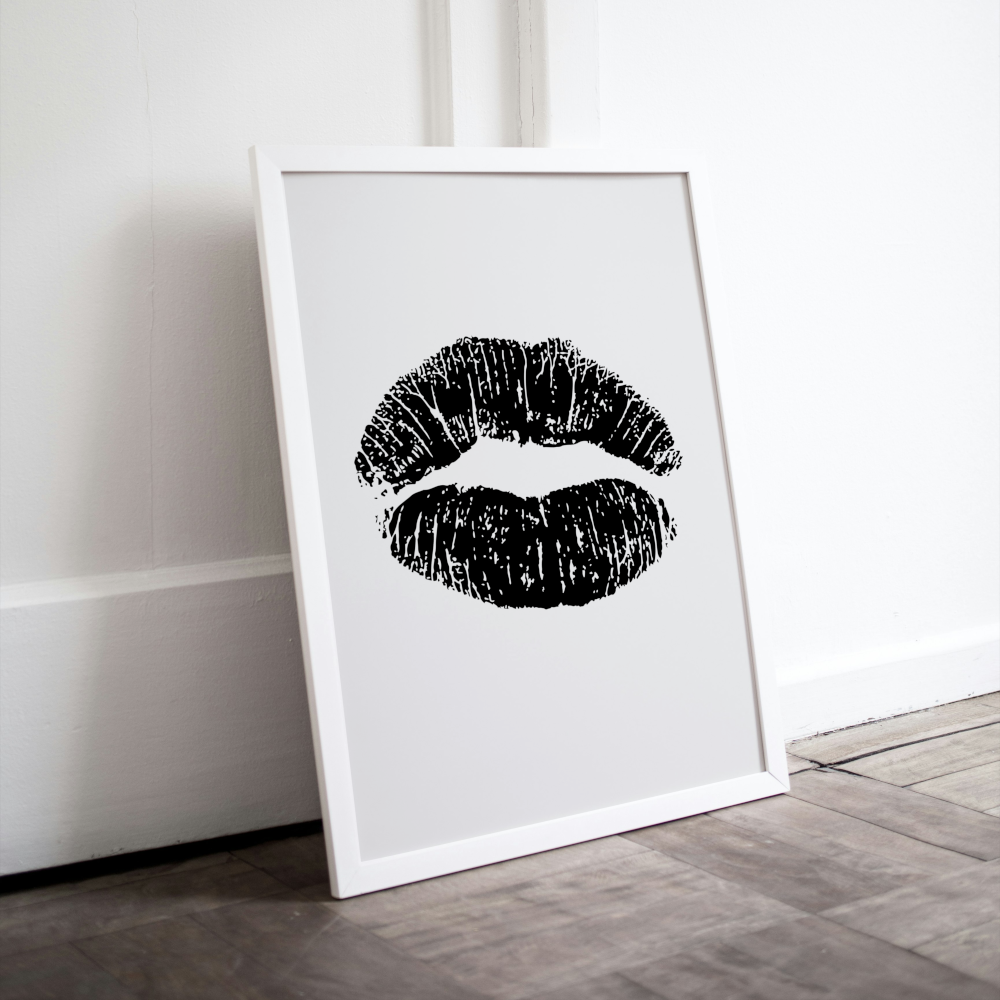 Black and White Kiss Poster PRINTABLE ART, Black and White Wall Art, Children Poster, Kids Room Wall Decor, Black and White Decor