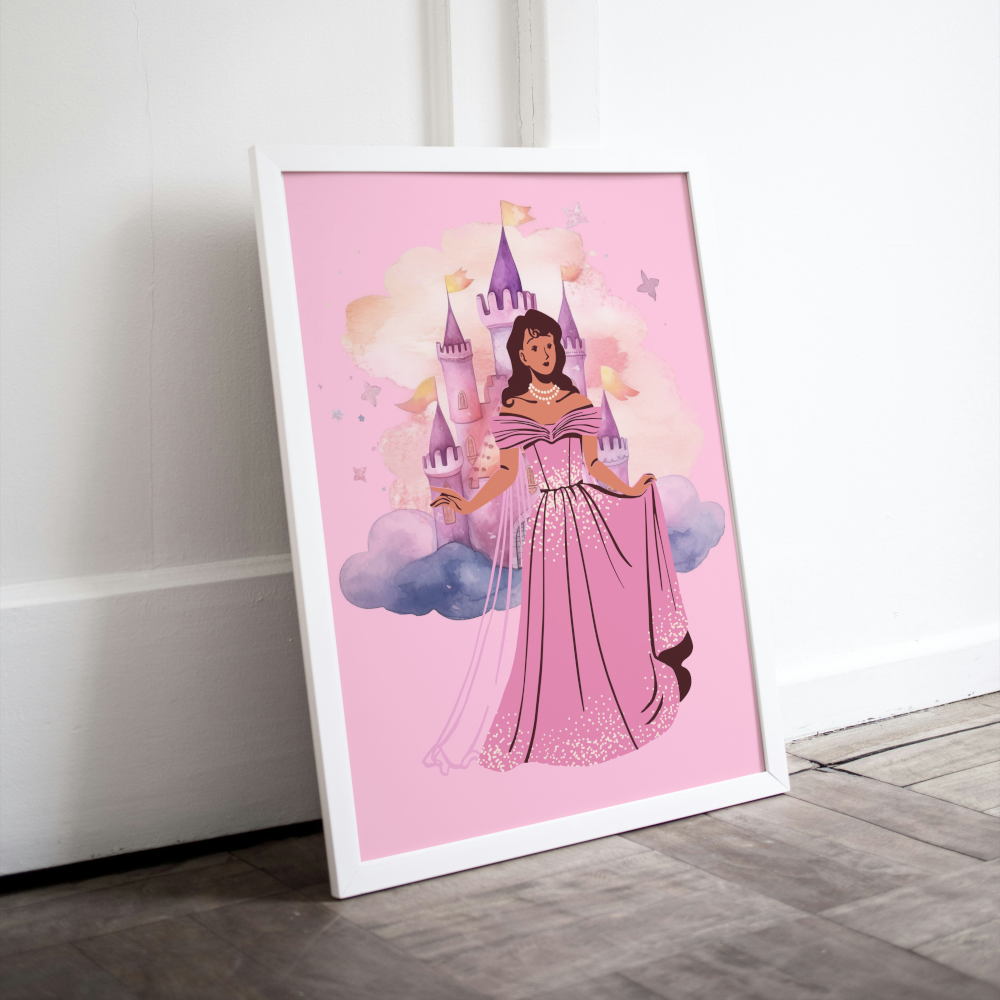 Princess and Castle Poster PRINTABLE ART, Pink Wall Art, Girls Room Wall Decor, Children Poster, Princess Art, Castle Wall Art, Pink Decor